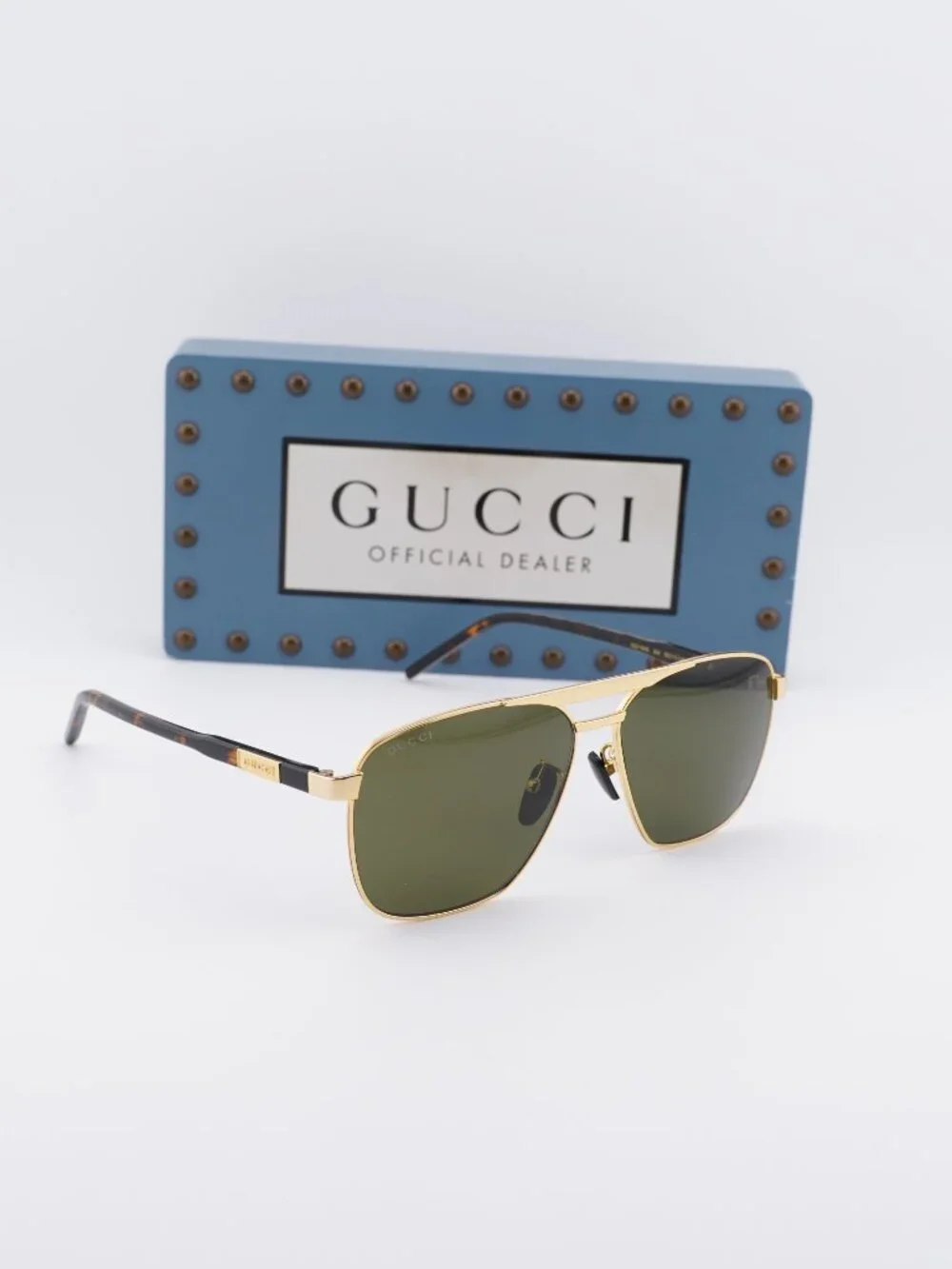 Gucci GG1164S 004 Aviator Sunglasses - Gold/ Green